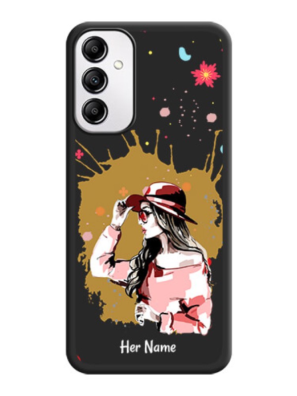 Custom Mordern Lady With Color Splash Background With Custom Text On Space Black Personalized Soft Matte Phone Covers -Samsung Galaxy A14