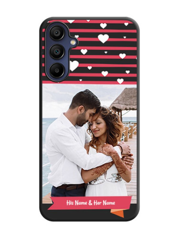 Custom White Color Love Symbols with Pink Lines Pattern on Space Black Custom Soft Matte Phone Cases - Galaxy A15 5G