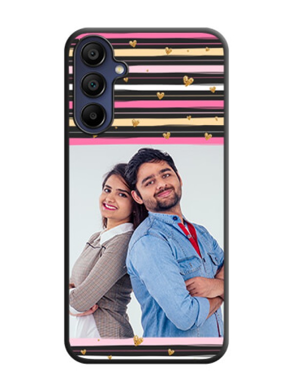 Custom Multicolor Lines and Golden Love Symbols Design - Photo on Space Black Soft Matte Mobile Cover - Galaxy A15 5G