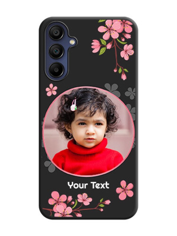 Custom Round Image with Pink Color Floral Design - Photo on Space Black Soft Matte Back Cover - Galaxy A15 5G