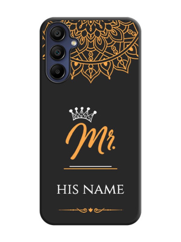 Custom Mr Name with Floral Design on Personalised Space Black Soft Matte Cases - Galaxy A15 5G