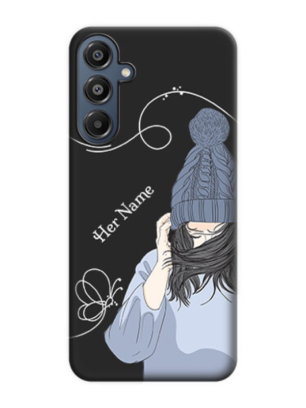 Custom Girl With Blue Winter Outfiit Custom Text Design On Space Black Custom Soft Matte Mobile Back Cover - Galaxy A16 5G