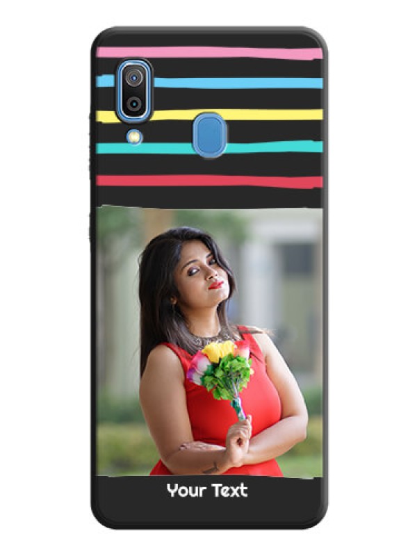 Custom Multicolor Lines with Image on Space Black Personalized Soft Matte Phone Covers - Galaxy A20