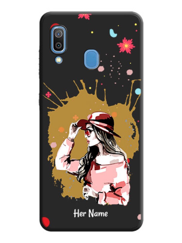 Custom Mordern Lady With Color Splash Background With Custom Text On Space Black Personalized Soft Matte Phone Covers -Samsung Galaxy A20