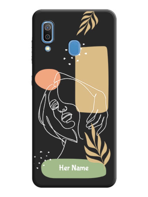 Custom Custom Text With Line Art Of Women & Leaves Design On Space Black Personalized Soft Matte Phone Covers -Samsung Galaxy A20