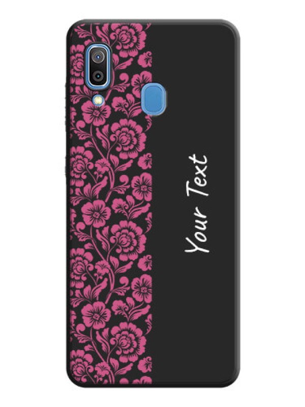 Custom Pink Floral Pattern Design With Custom Text On Space Black Personalized Soft Matte Phone Covers -Samsung Galaxy A20