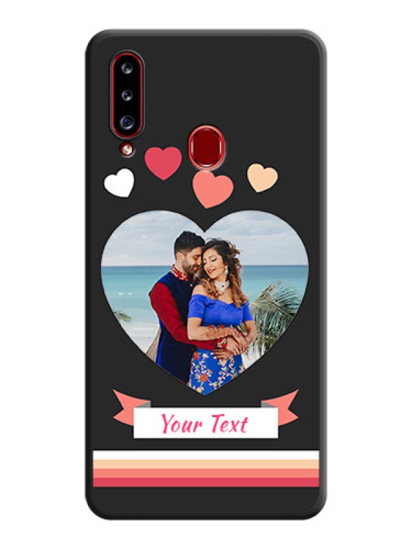 Custom Love Shaped Photo with Colorful Stripes on Personalised Space Black Soft Matte Cases - Galaxy A20s