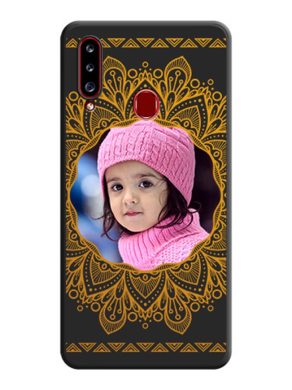 Custom Round Image with Floral Design on Photo on Space Black Soft Matte Mobile Cover - Galaxy A20s