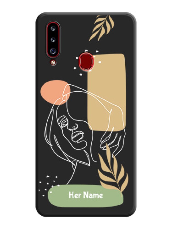 Custom Custom Text With Line Art Of Women & Leaves Design On Space Black Personalized Soft Matte Phone Covers -Samsung Galaxy A20S