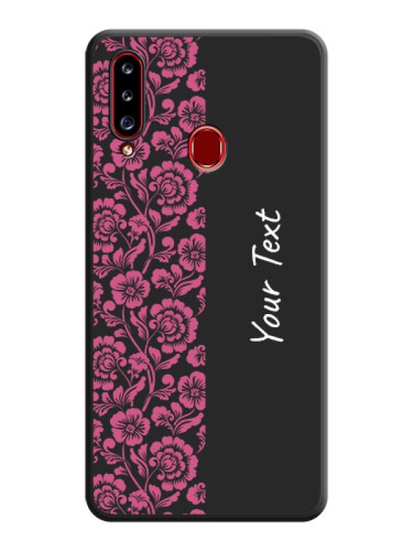 Custom Pink Floral Pattern Design With Custom Text On Space Black Personalized Soft Matte Phone Covers -Samsung Galaxy A20S