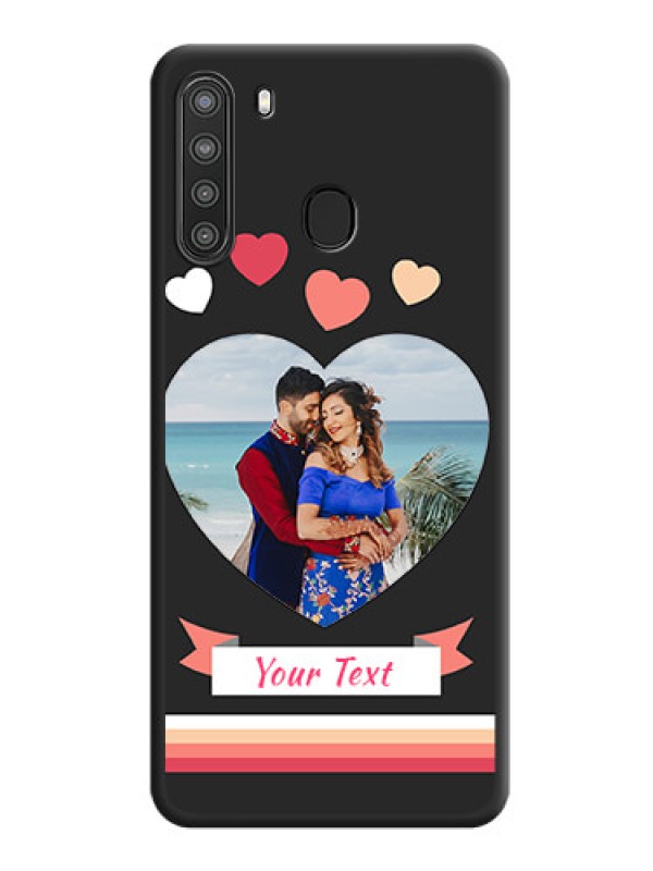 Custom Love Shaped Photo with Colorful Stripes on Personalised Space Black Soft Matte Cases - Galaxy A21