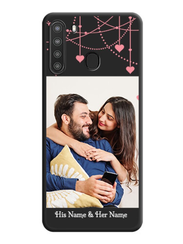Custom Pink Love Hangings with Text on Space Black Custom Soft Matte Back Cover - Galaxy A21