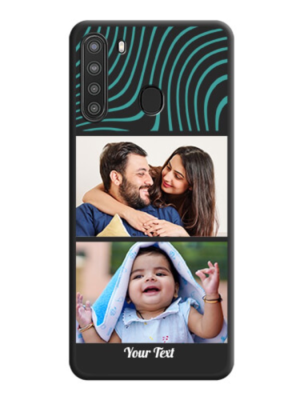 Custom Wave Pattern with 2 Image Holder on Space Black Personalized Soft Matte Phone Covers - Galaxy A21