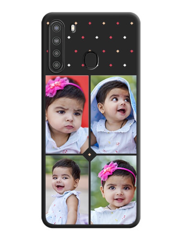 Custom Multicolor Dotted Pattern with 4 Image Holder on Space Black Custom Soft Matte Phone Cases - Galaxy A21