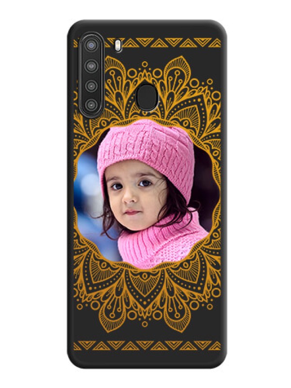 Custom Round Image with Floral Design on Photo on Space Black Soft Matte Mobile Cover - Galaxy A21