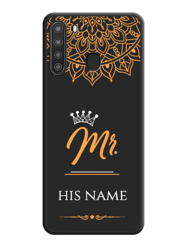 Custom Mr Name with Floral Design  on Personalised Space Black Soft Matte Cases - Galaxy A21