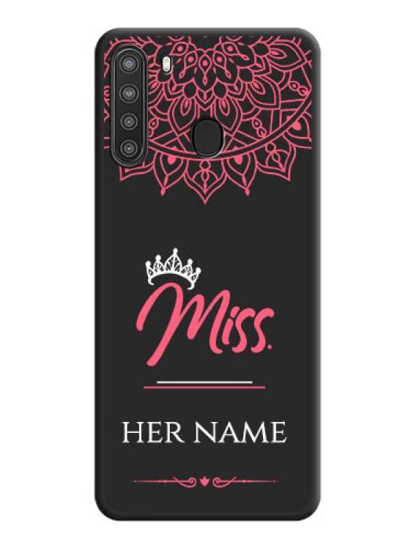 Custom Mrs Name with Floral Design on Space Black Personalized Soft Matte Phone Covers - Galaxy A21