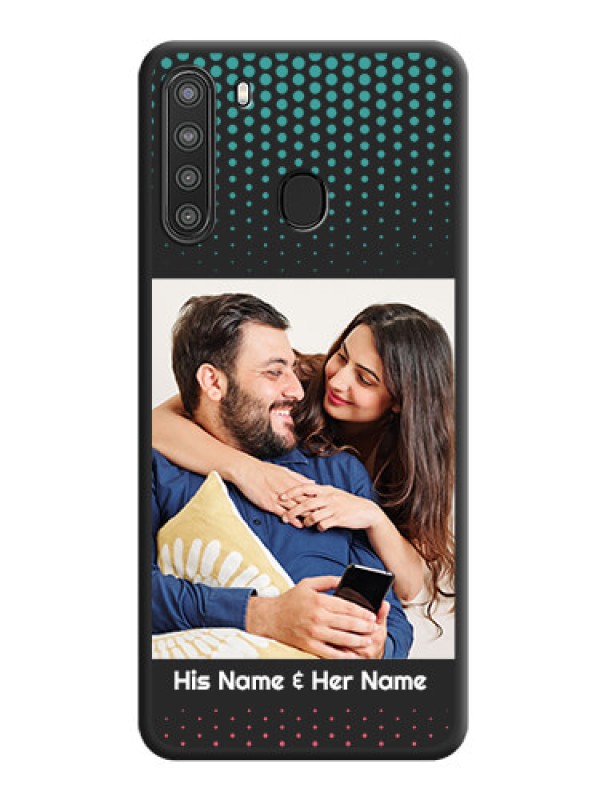 Custom Faded Dots with Grunge Photo Frame and Text on Space Black Custom Soft Matte Phone Cases - Galaxy A21