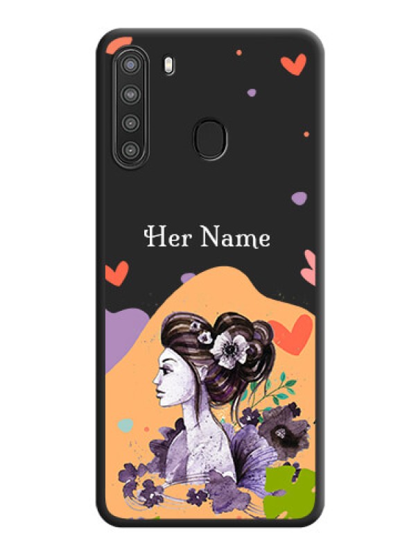 Custom Namecase For Her With Fancy Lady Image On Space Black Personalized Soft Matte Phone Covers -Samsung Galaxy A21