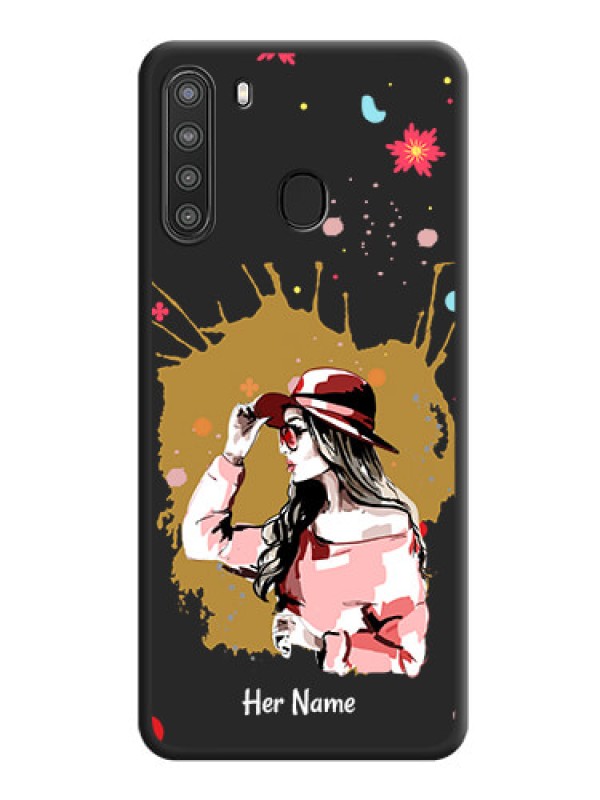 Custom Mordern Lady With Color Splash Background With Custom Text On Space Black Personalized Soft Matte Phone Covers -Samsung Galaxy A21