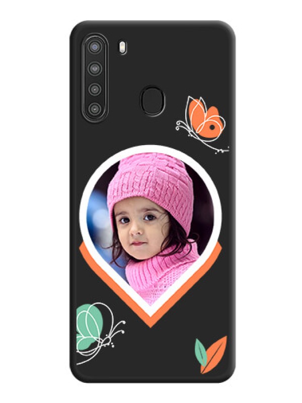 Custom Upload Pic With Simple Butterly Design On Space Black Personalized Soft Matte Phone Covers -Samsung Galaxy A21