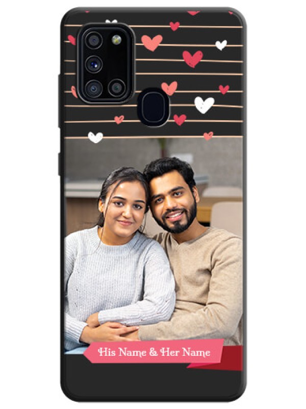 Custom Love Pattern with Name on Pink Ribbon  - Photo on Space Black Soft Matte Back Cover - Galaxy A21S