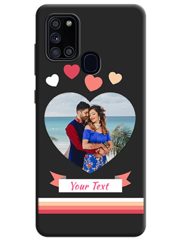 Custom Love Shaped Photo with Colorful Stripes on Personalised Space Black Soft Matte Cases - Galaxy A21S