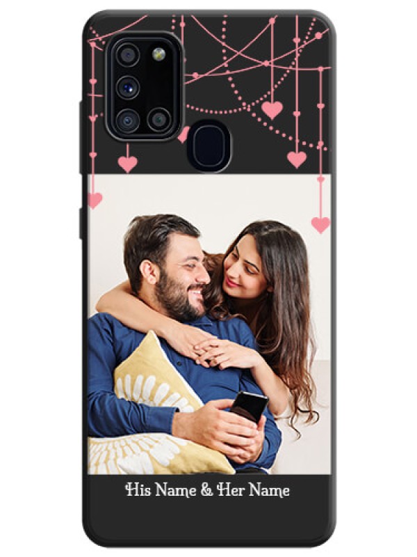 Custom Pink Love Hangings with Text on Space Black Custom Soft Matte Back Cover - Galaxy A21S