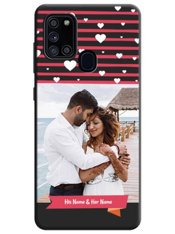Custom White Color Love Symbols with Pink Lines Pattern on Space Black Custom Soft Matte Phone Cases - Galaxy A21S