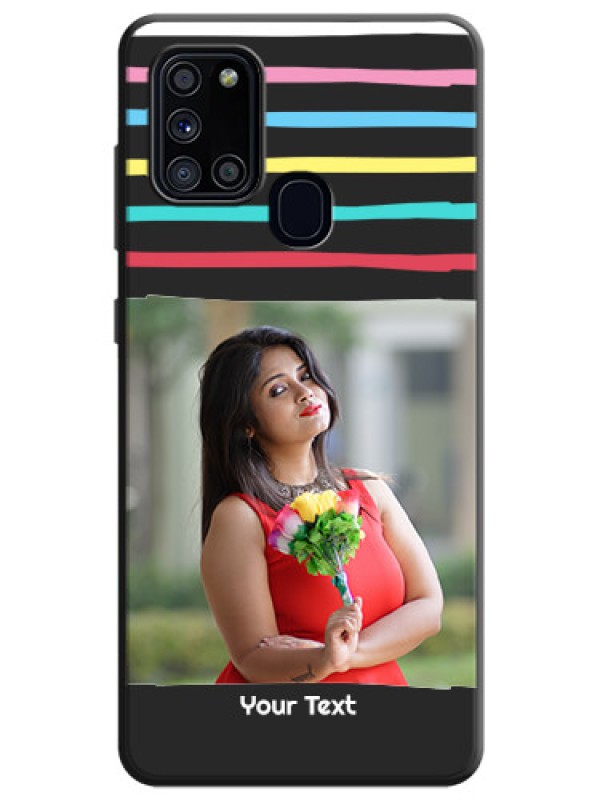 Custom Multicolor Lines with Image on Space Black Personalized Soft Matte Phone Covers - Galaxy A21S