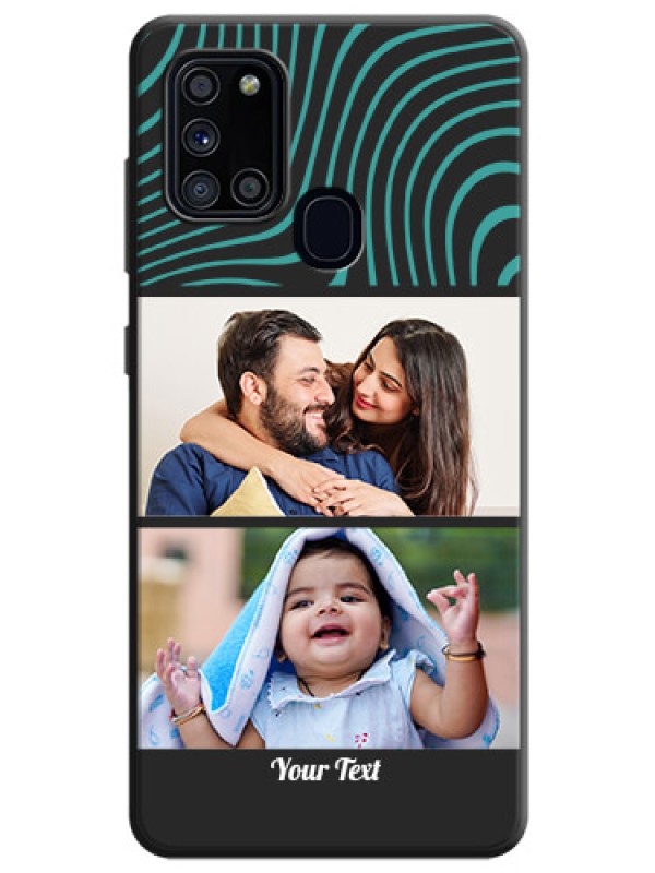 Custom Wave Pattern with 2 Image Holder on Space Black Personalized Soft Matte Phone Covers - Galaxy A21S