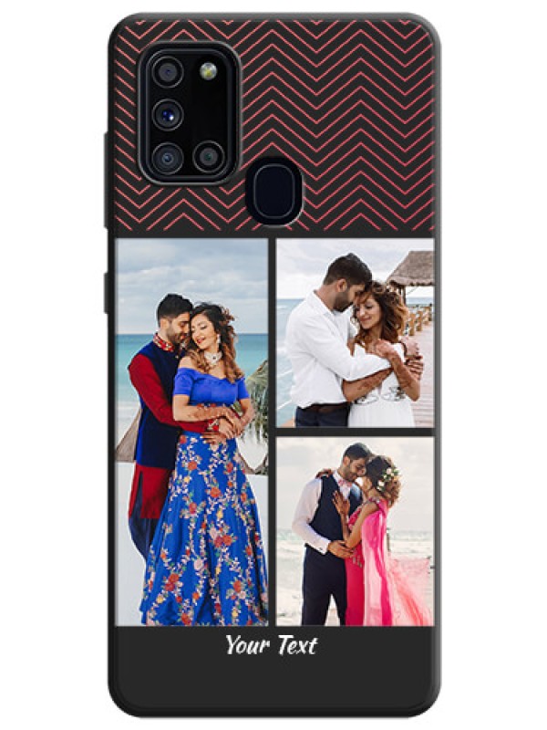 Custom Wave Pattern with 3 Image Holder on Space Black Custom Soft Matte Back Cover - Galaxy A21S