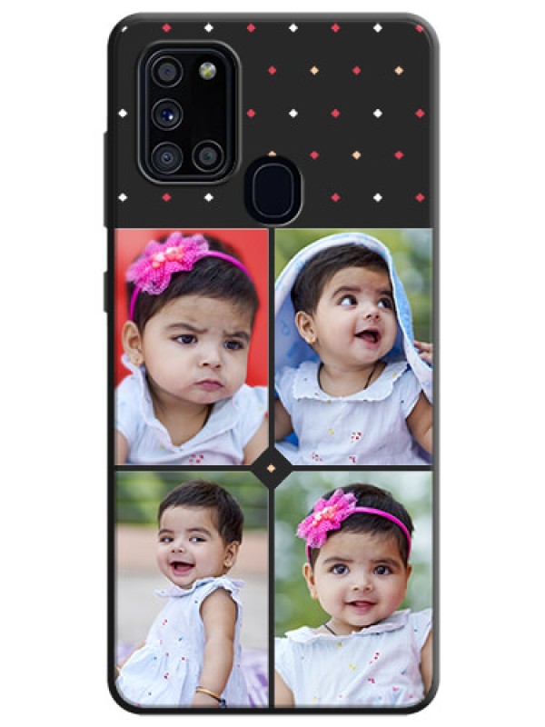 Custom Multicolor Dotted Pattern with 4 Image Holder on Space Black Custom Soft Matte Phone Cases - Galaxy A21S