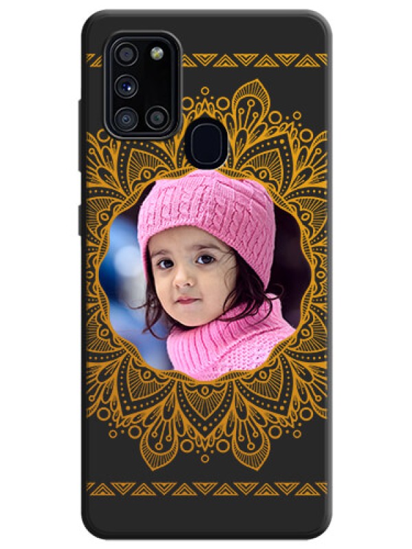 Custom Round Image with Floral Design - Photo on Space Black Soft Matte Mobile Cover - Galaxy A21S