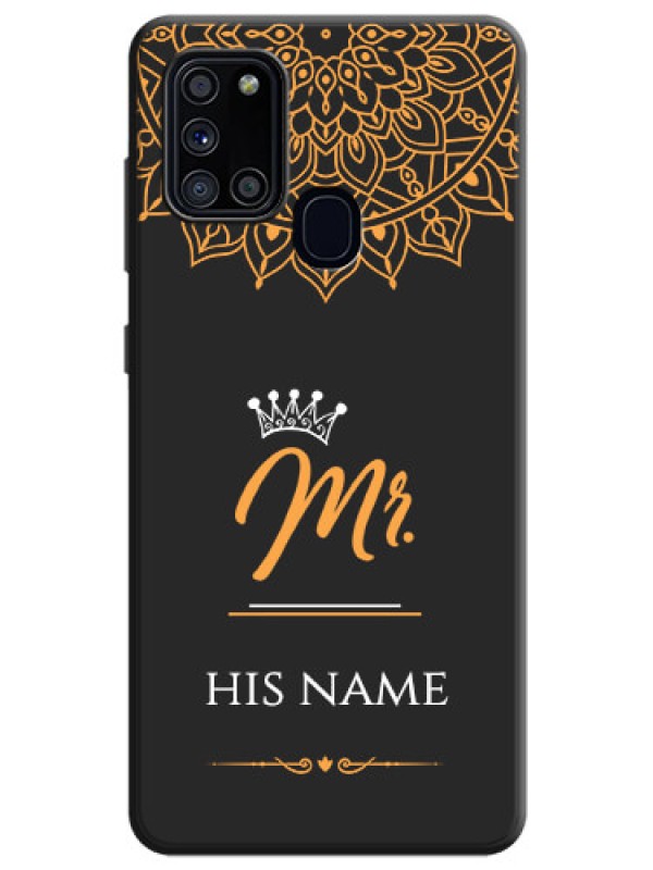 Custom Mr Name with Floral Design  on Personalised Space Black Soft Matte Cases - Galaxy A21S