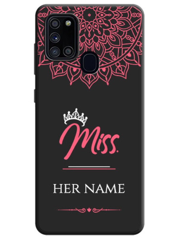 Custom Mrs Name with Floral Design on Space Black Personalized Soft Matte Phone Covers - Galaxy A21S