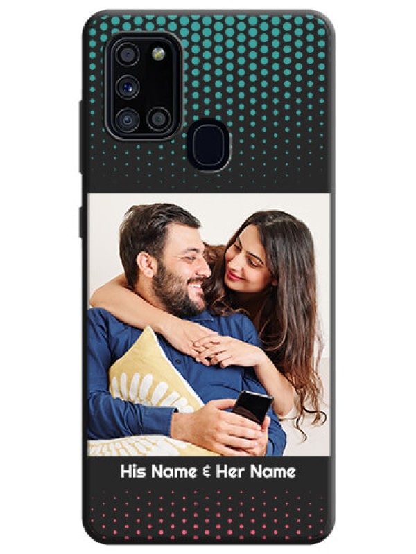 Custom Faded Dots with Grunge Photo Frame and Text on Space Black Custom Soft Matte Phone Cases - Galaxy A21S