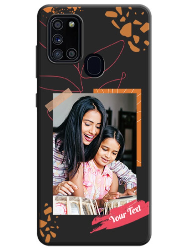 Custom Orange Photo Frame on Space Black Custom Soft Matte Phone Back Cover - Galaxy A21S