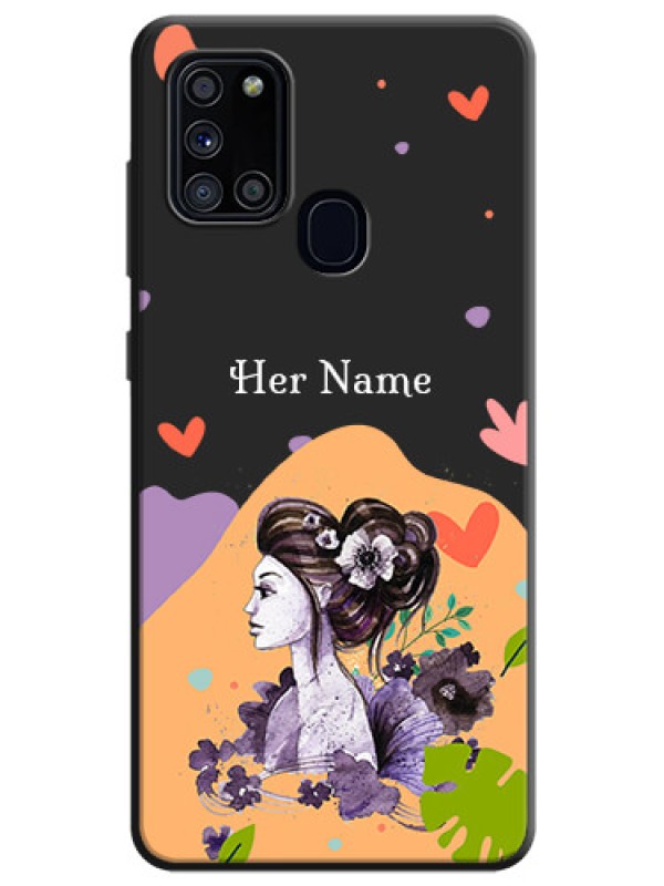 Custom Namecase For Her With Fancy Lady Image On Space Black Personalized Soft Matte Phone Covers -Samsung Galaxy A21S