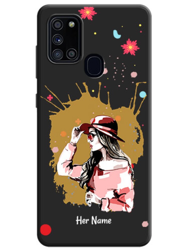 Custom Mordern Lady With Color Splash Background With Custom Text On Space Black Personalized Soft Matte Phone Covers -Samsung Galaxy A21S