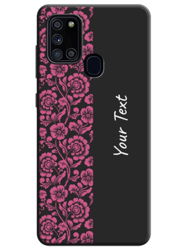Custom Pink Floral Pattern Design With Custom Text On Space Black Personalized Soft Matte Phone Covers -Samsung Galaxy A21S