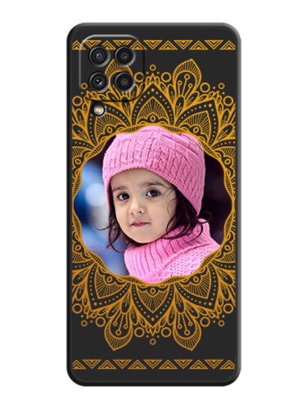 Custom Round Image with Floral Design on Photo on Space Black Soft Matte Mobile Cover - Galaxy A22 4G