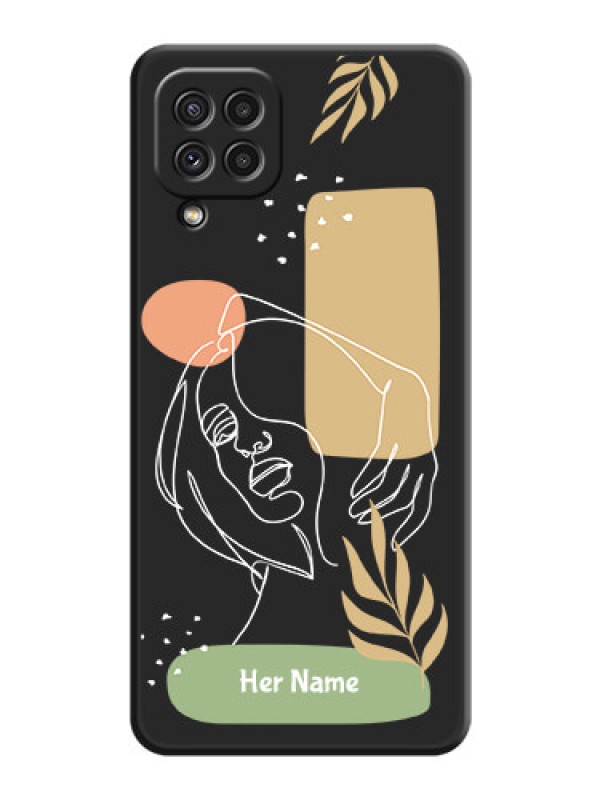 Custom Custom Text With Line Art Of Women & Leaves Design On Space Black Personalized Soft Matte Phone Covers -Samsung Galaxy A22 4G