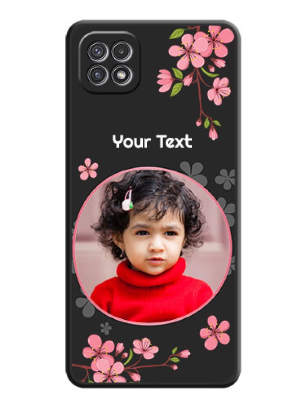 Custom Round Image with Pink Color Floral Design on Photo on Space Black Soft Matte Back Cover - Galaxy A22 5G