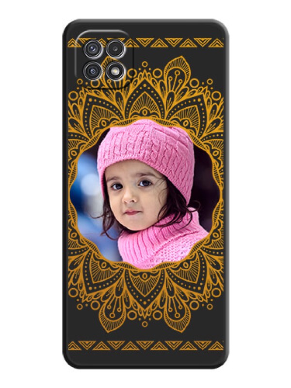 Custom Round Image with Floral Design on Photo on Space Black Soft Matte Mobile Cover - Galaxy A22 5G
