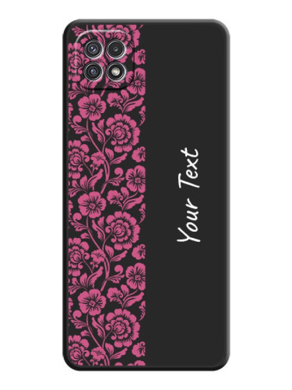 Custom Pink Floral Pattern Design With Custom Text On Space Black Personalized Soft Matte Phone Covers -Samsung Galaxy A22 5G