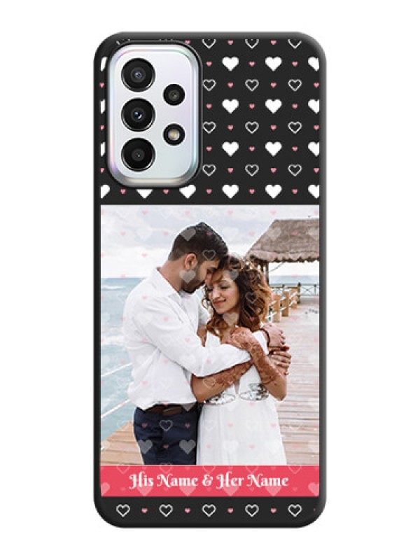 Custom White Color Love Symbols with Text Design on Photo on Space Black Soft Matte Phone Cover - Galaxy A23