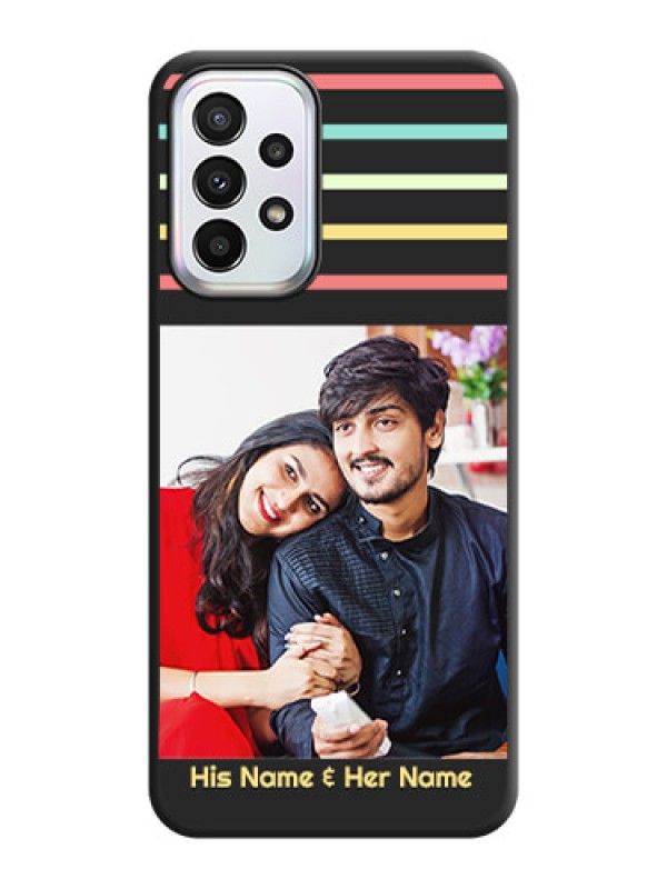 Custom Color Stripes with Photo and Text on Photo on Space Black Soft Matte Mobile Case - Galaxy A23