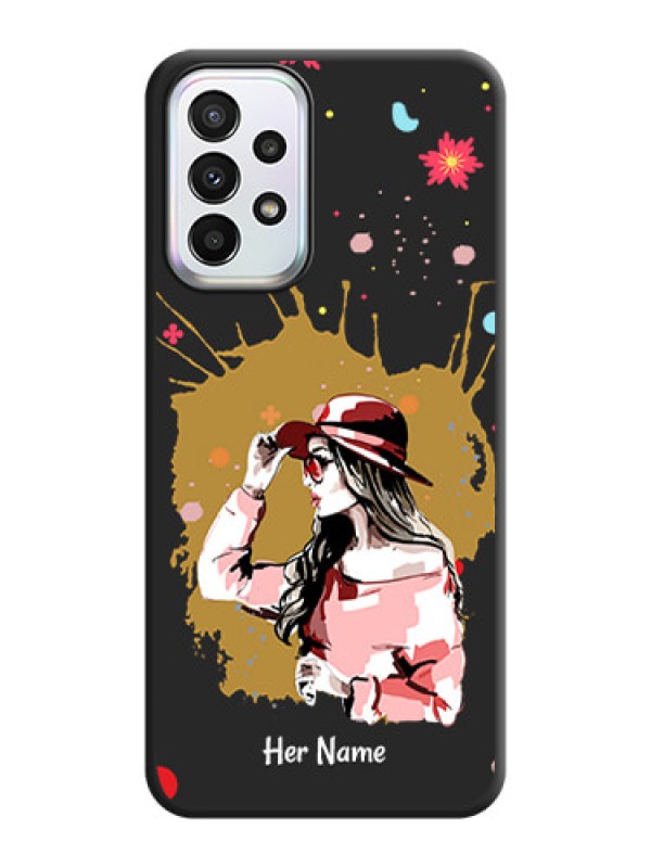 Custom Mordern Lady With Color Splash Background With Custom Text On Space Black Personalized Soft Matte Phone Covers -Samsung Galaxy A23 5G