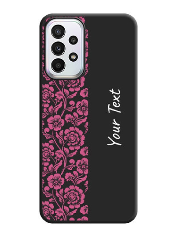 Custom Pink Floral Pattern Design With Custom Text On Space Black Personalized Soft Matte Phone Covers -Samsung Galaxy A23 5G